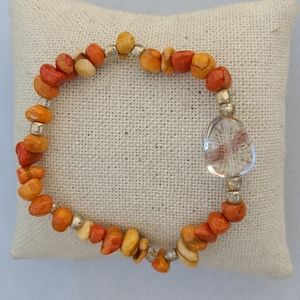 Stretch Bracelet Coral One Size Orange Tan Handmade Jewelry Bohemian Eclectic
